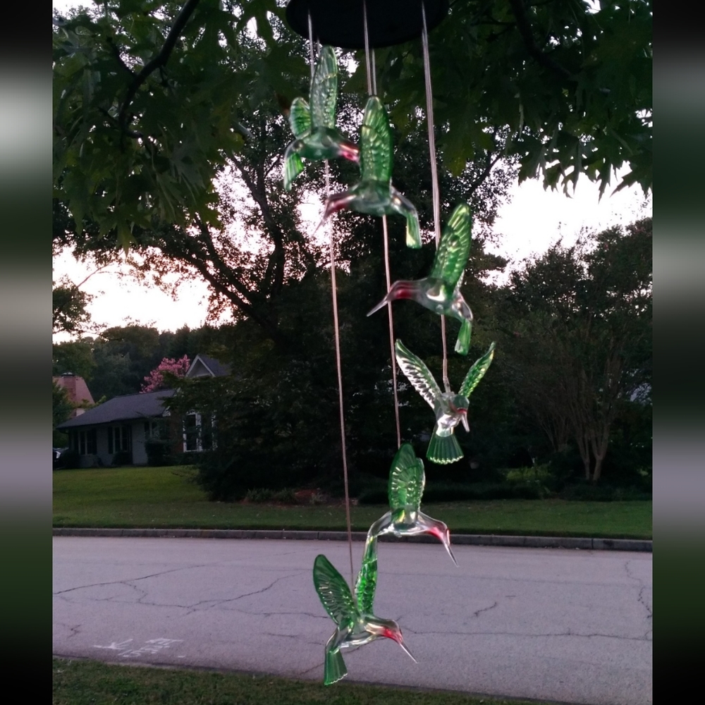 Green Hummingbird Solar Wind Chimes Colors Changing Lights windchimes